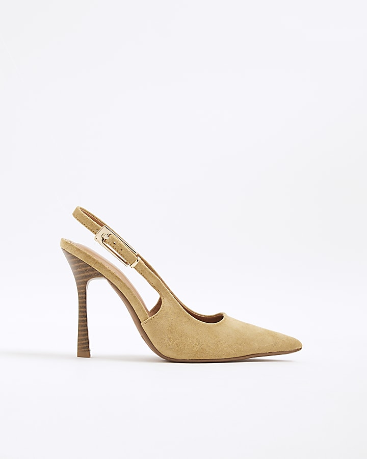 Beige Slingback Buckled Court Heels