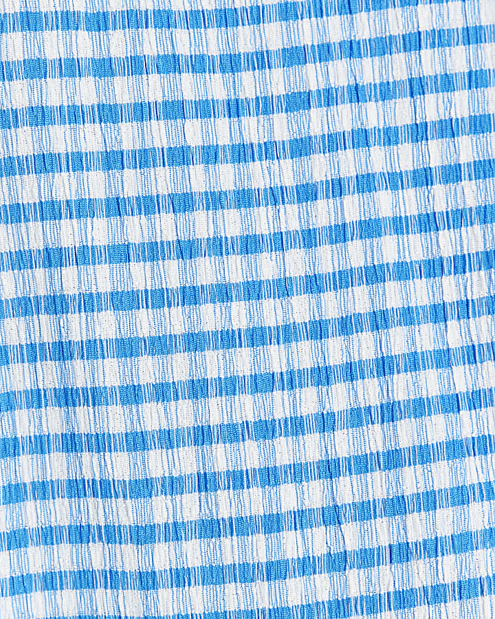 Blue Sleeveless Gingham Halter Neck Top