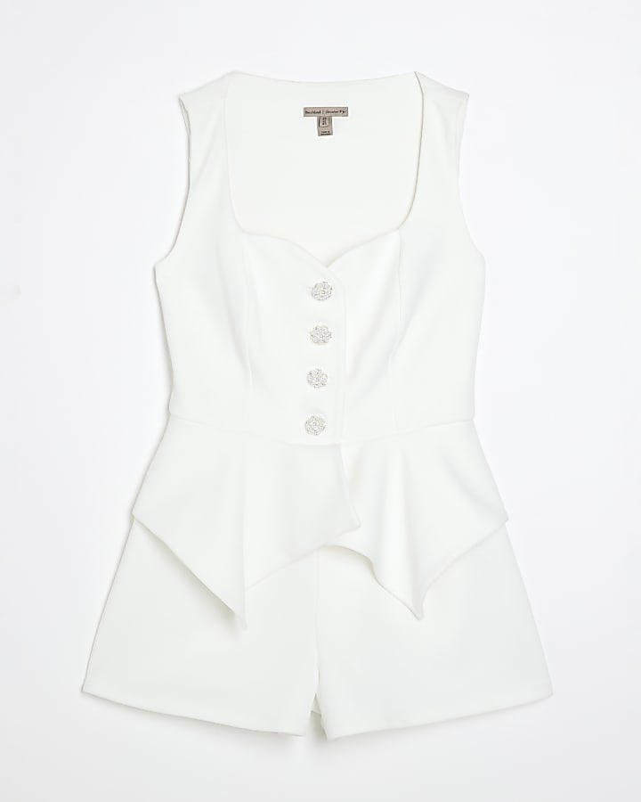 White Sleeveless Peplum Playsuit