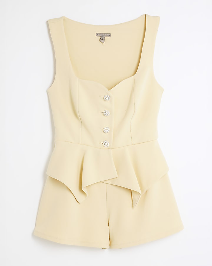 Yellow Sleeveless Peplum Playsuit