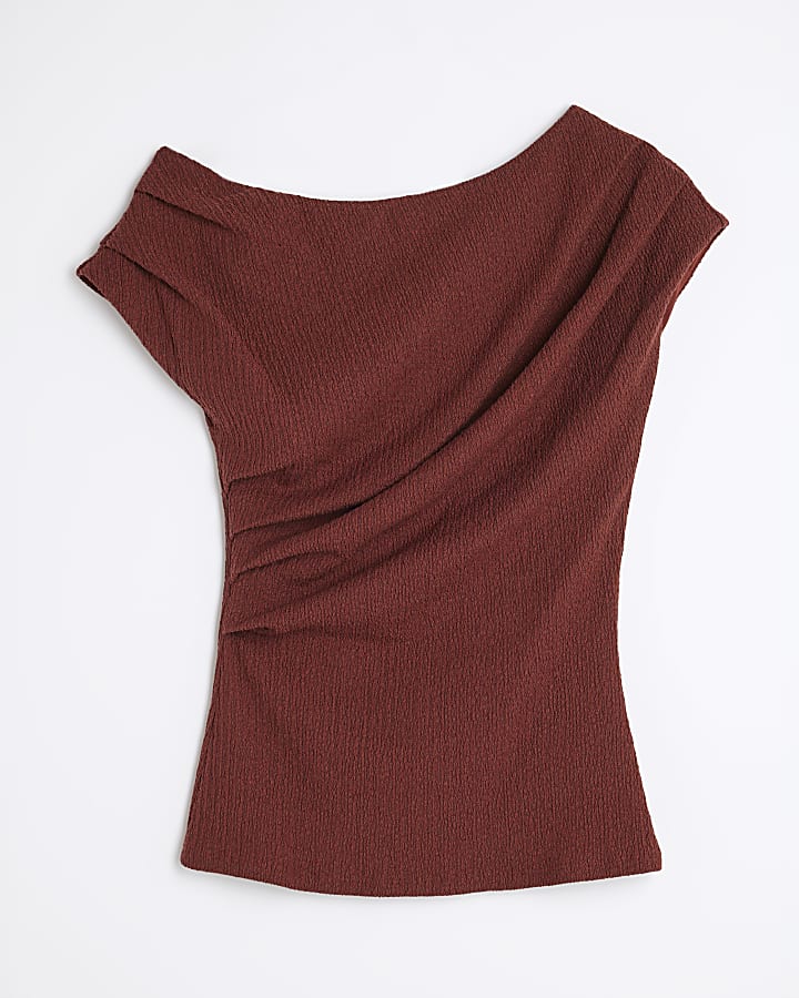 Brown Drape Textured Top