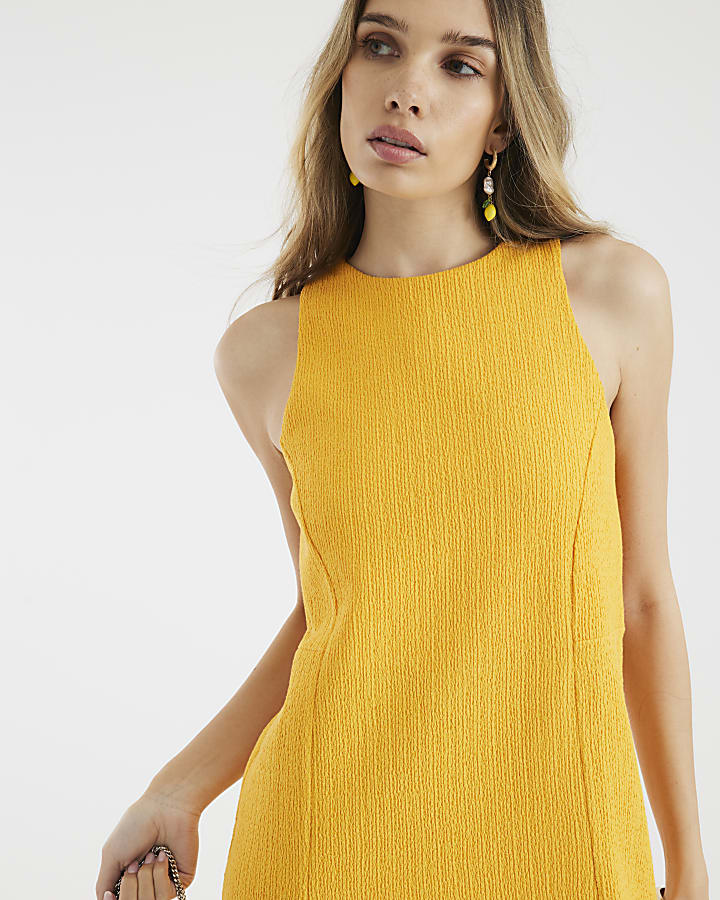 Yellow Sleeveless Textured Shift Dress