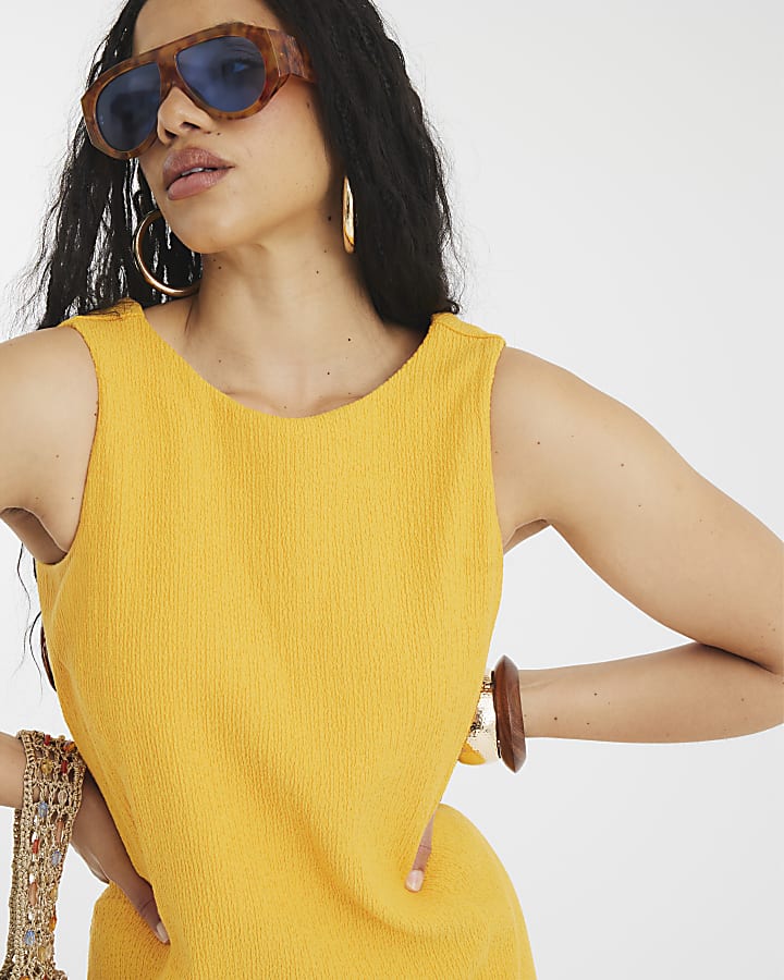 Yellow Sleeveless Textured Shift Dress