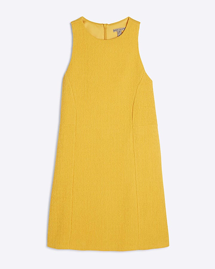 Yellow Sleeveless Textured Shift Dress