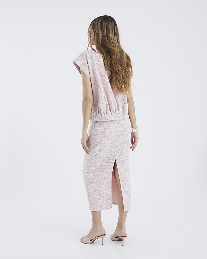 Coral Boucle Sleeveless Jacket