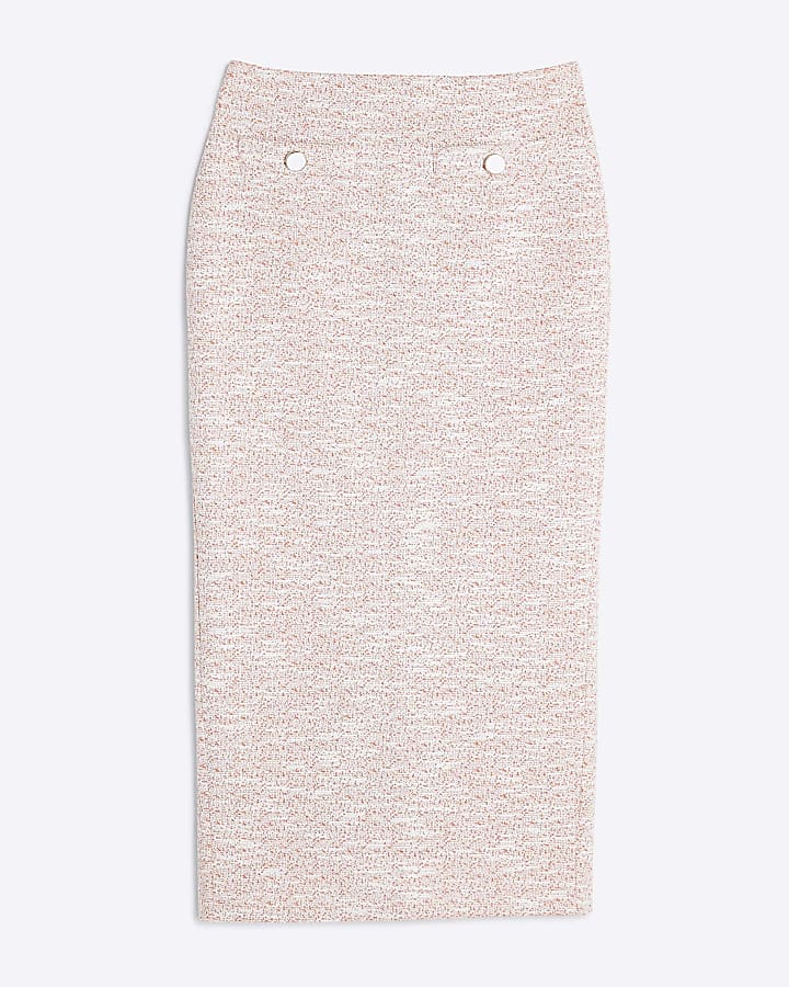 Coral Boucle Midi Pencil Skirt