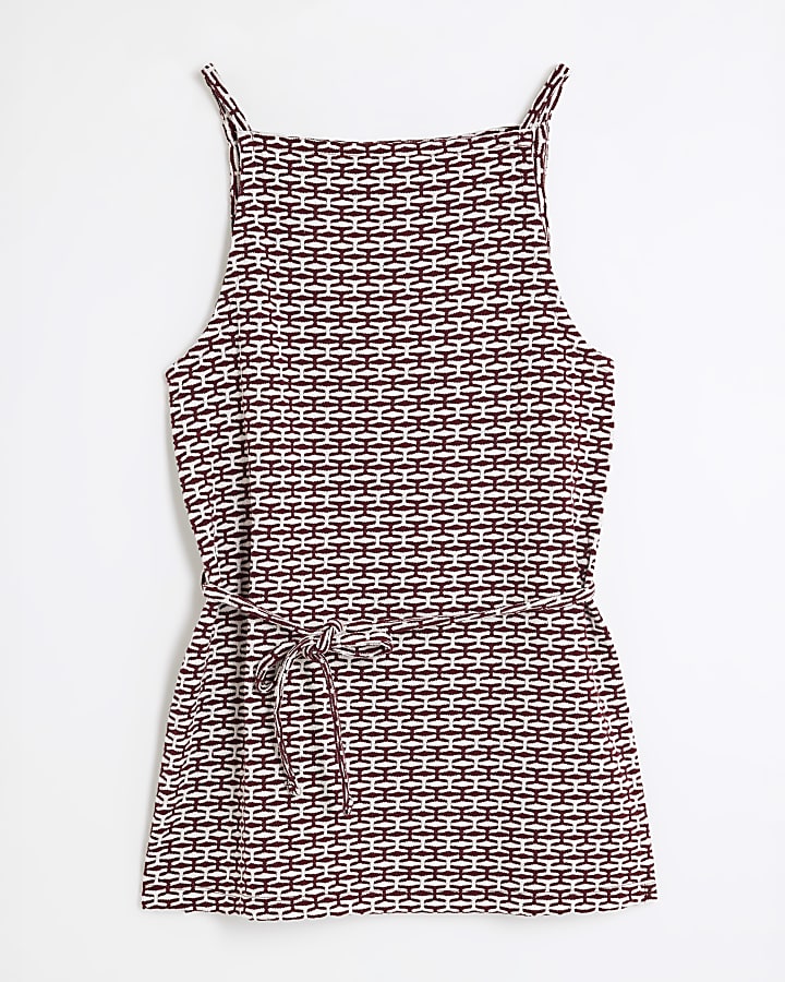 Red Sleeveless Geometric Print Tunic Top