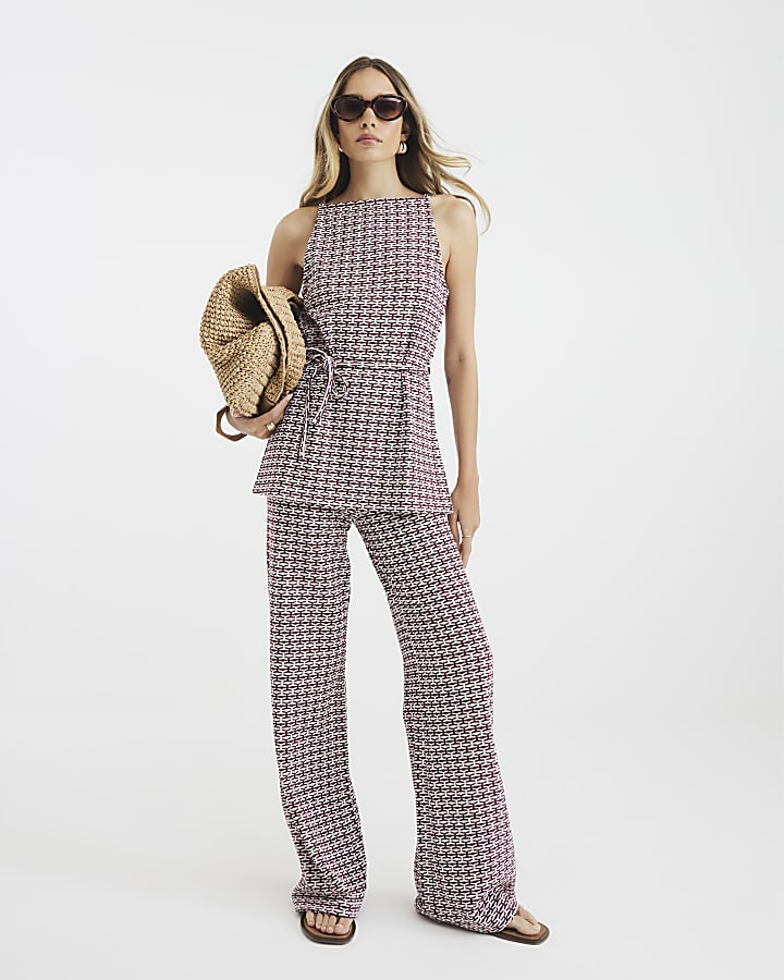 Red Sleeveless Geometric Print Tunic Top