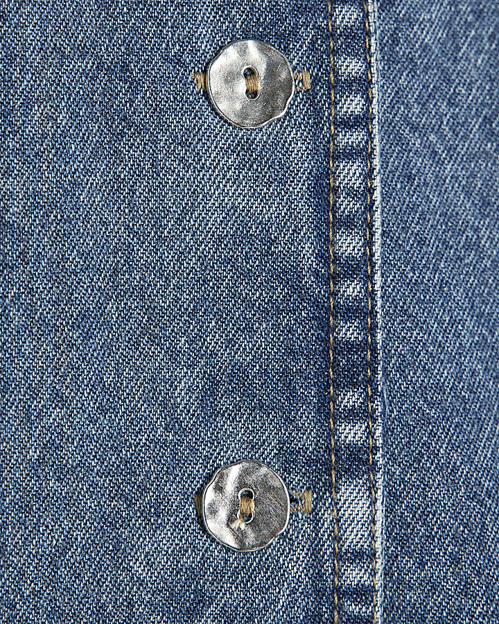 Blue Denim Short Sleeve Collared Shirt Dress