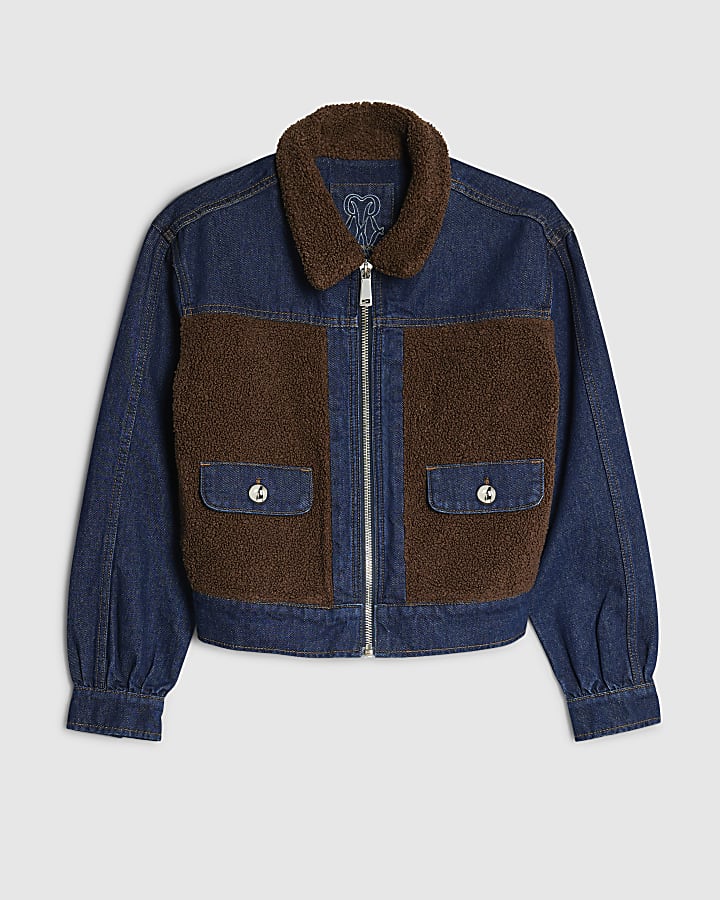 Blue Denim Long Sleeve Borg Panel Jacket