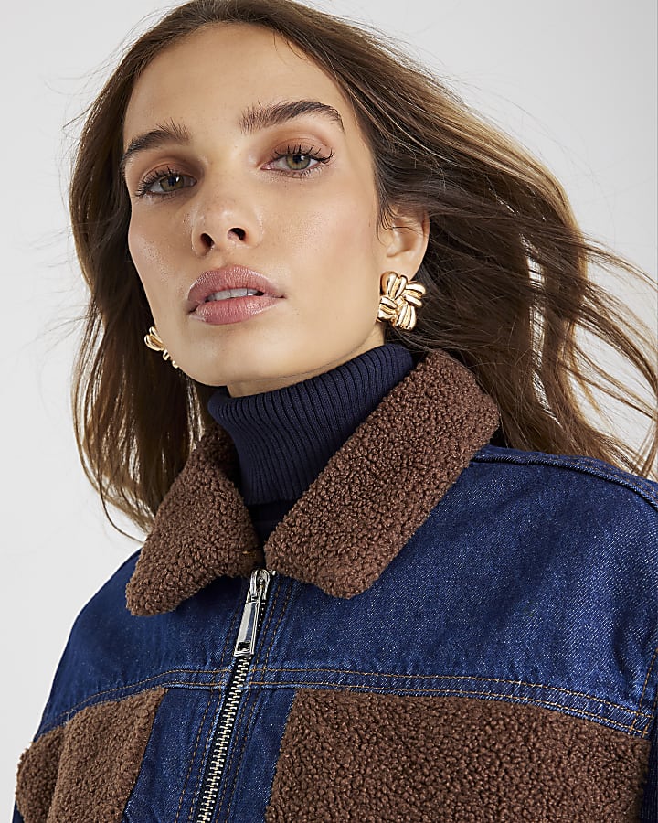 Blue Denim Long Sleeve Borg Panel Jacket