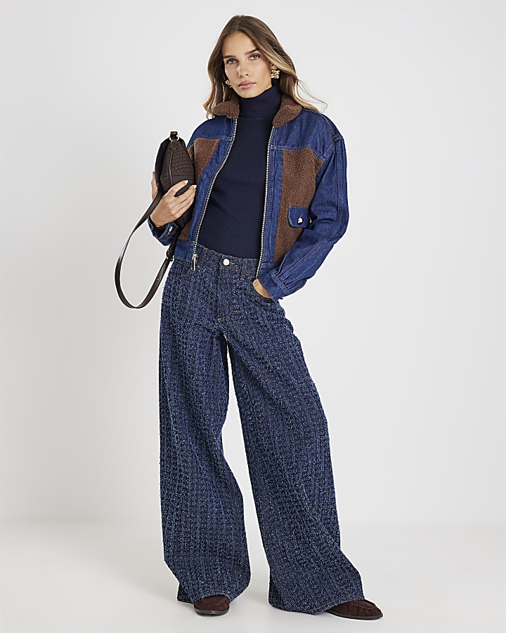 Blue Denim Long Sleeve Borg Panel Jacket