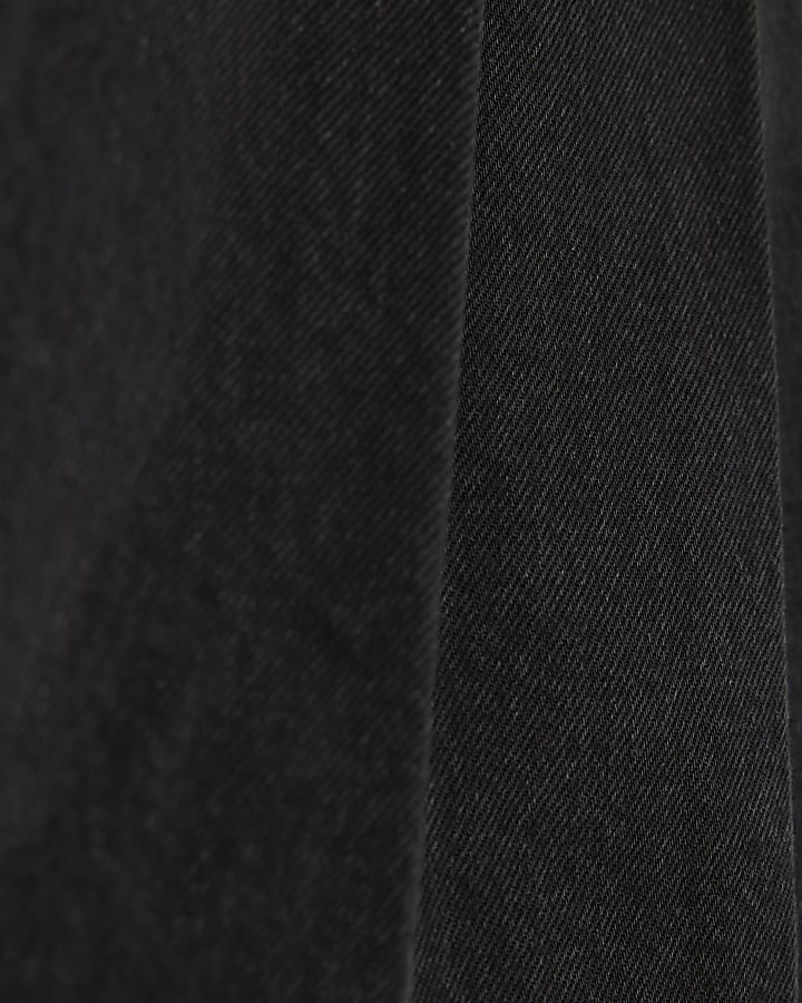 Black Denim Short Sleeve Pleated Mini Dress