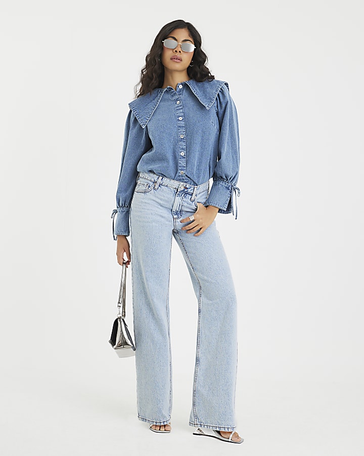Blue Denim Long Sleeve Collared Shirt