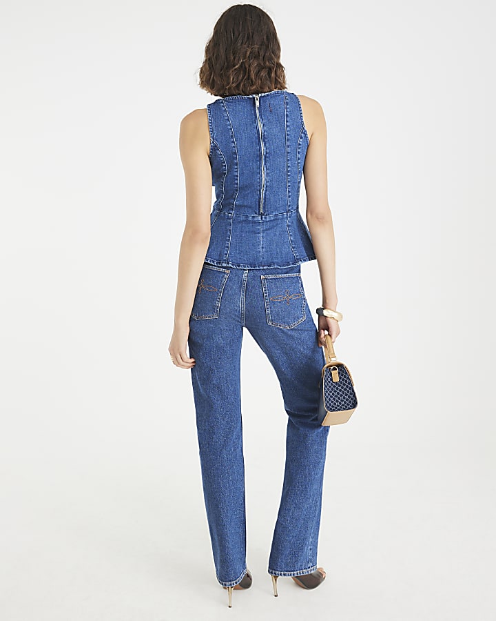 Blue Denim Bow Peplum Top