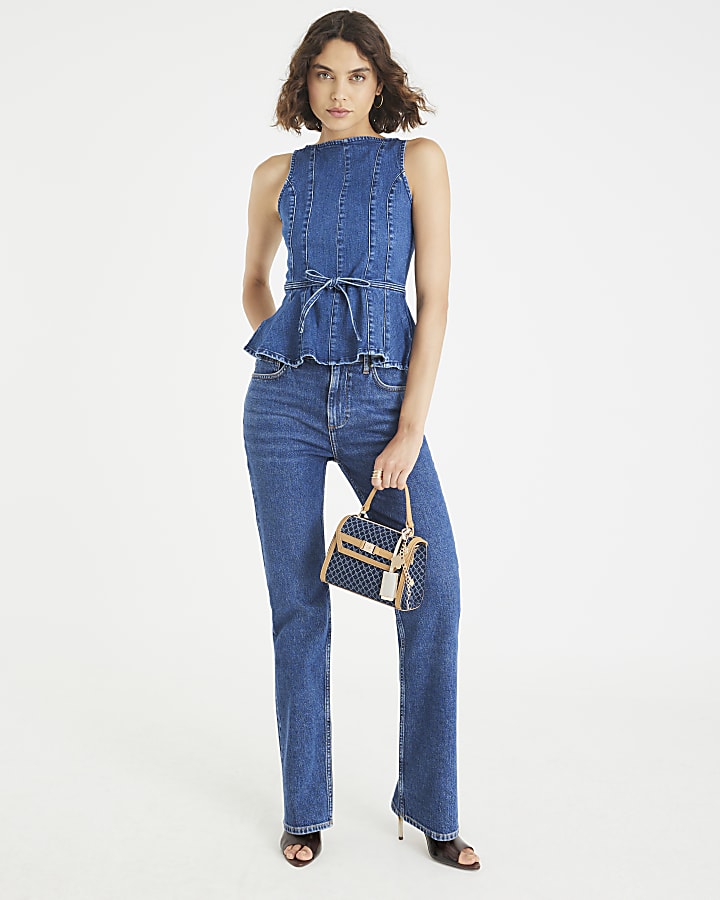Blue Denim Bow Peplum Top