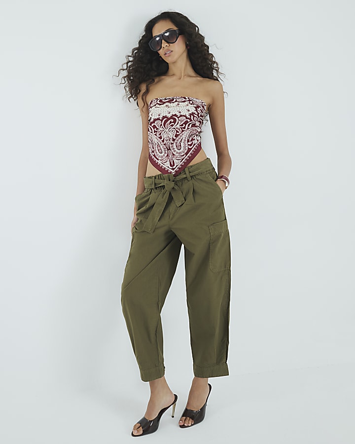 Khaki Belted Barrel Trousers