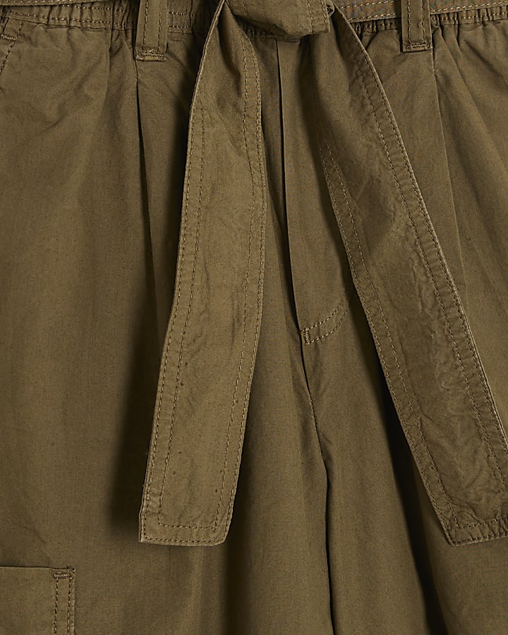 Khaki Belted Barrel Trousers