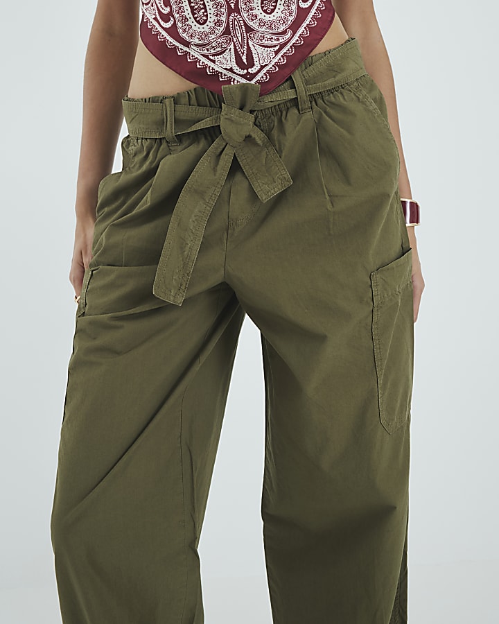Khaki Belted Barrel Trousers