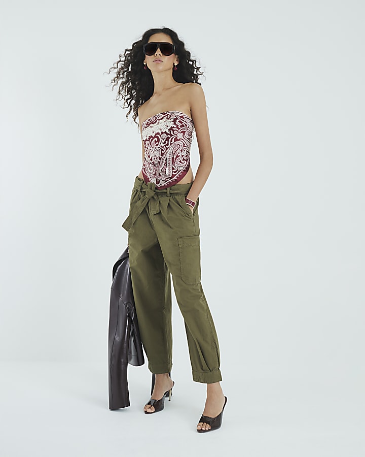 Khaki Belted Barrel Trousers