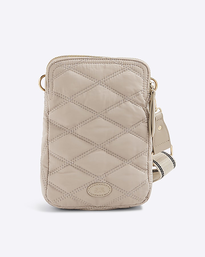 Beige Quilted Messenger Bag