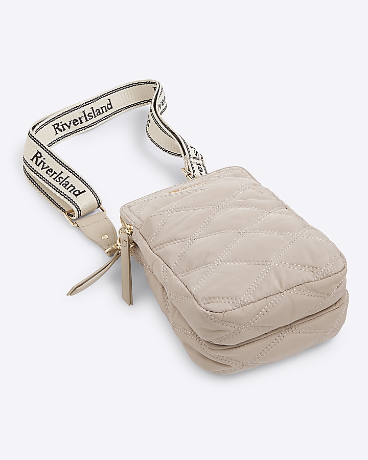 Beige Quilted Messenger Bag
