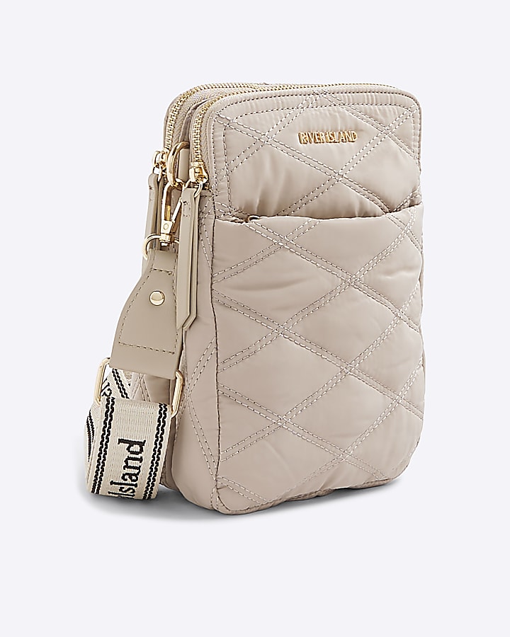 Beige Quilted Messenger Bag