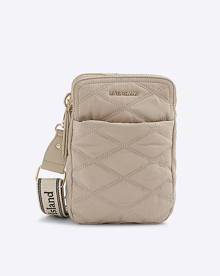 Beige Quilted Messenger Bag