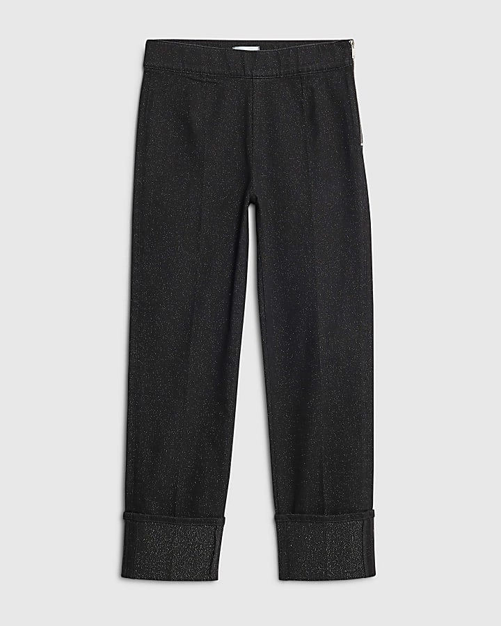 Black Glitter Turn up Cuff Slim Jeans