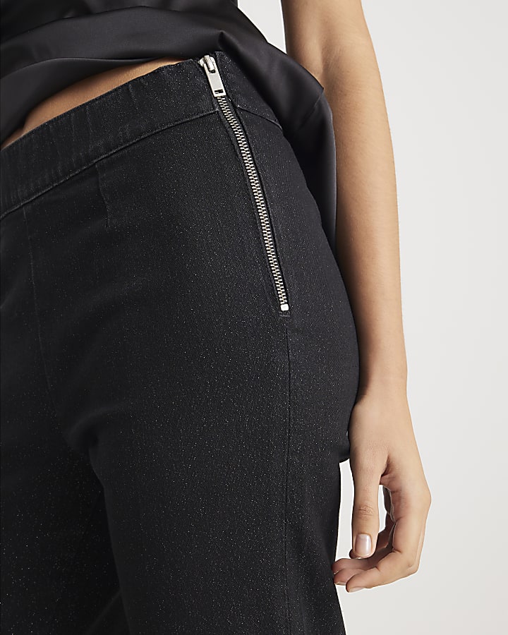 Black Glitter Turn up Cuff Slim Jeans