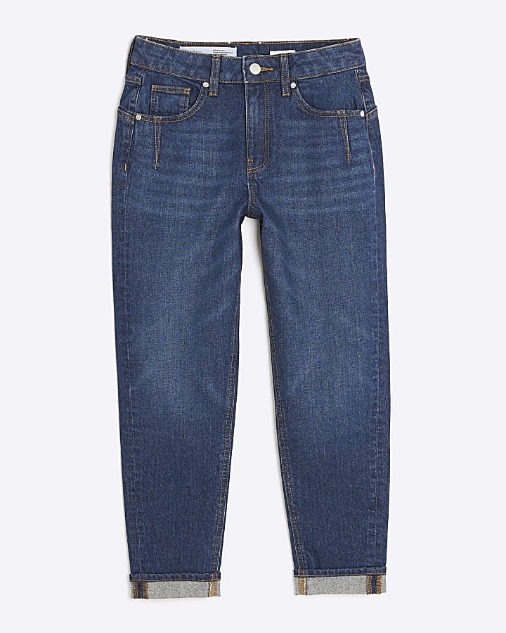 Petite Blue High Rise Mom Jeans