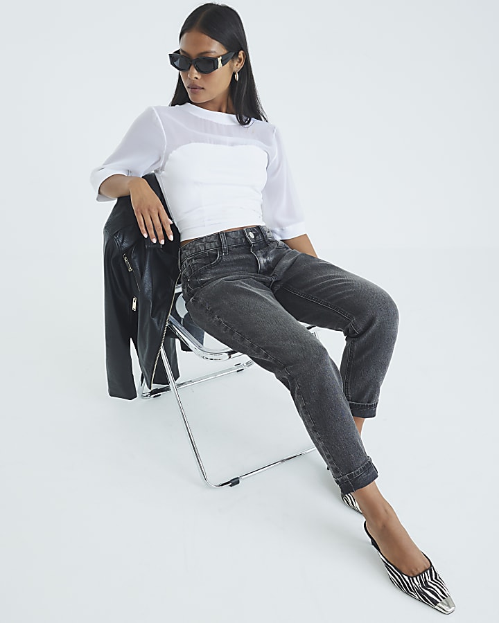 Petite Black High Rise Mom Jeans