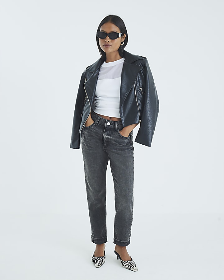 Petite Black High Rise Mom Jeans