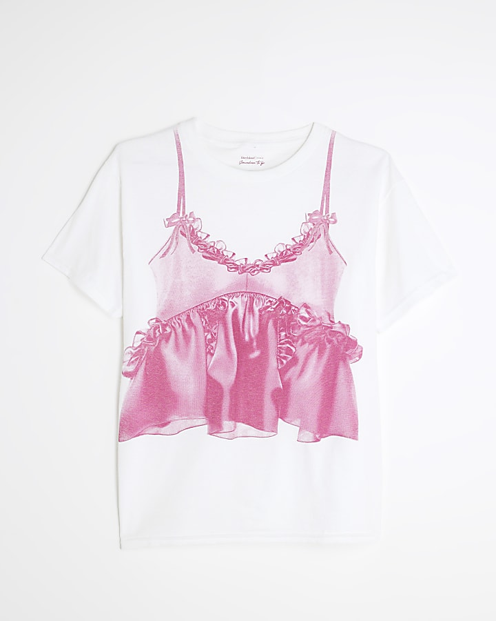 White Short Sleeve Cami Bow T-shirt