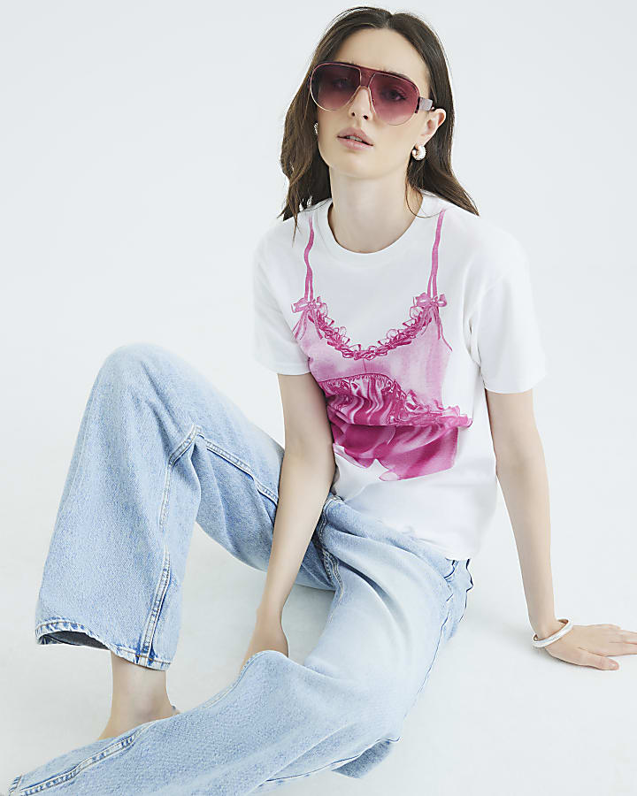 White Short Sleeve Cami Bow T-shirt