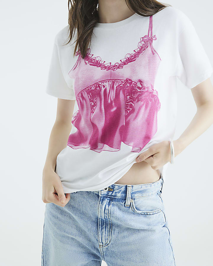 White Short Sleeve Cami Bow T-shirt