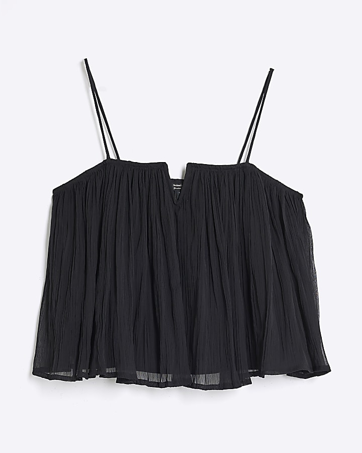 Black Notch Front Pleated Cami Top