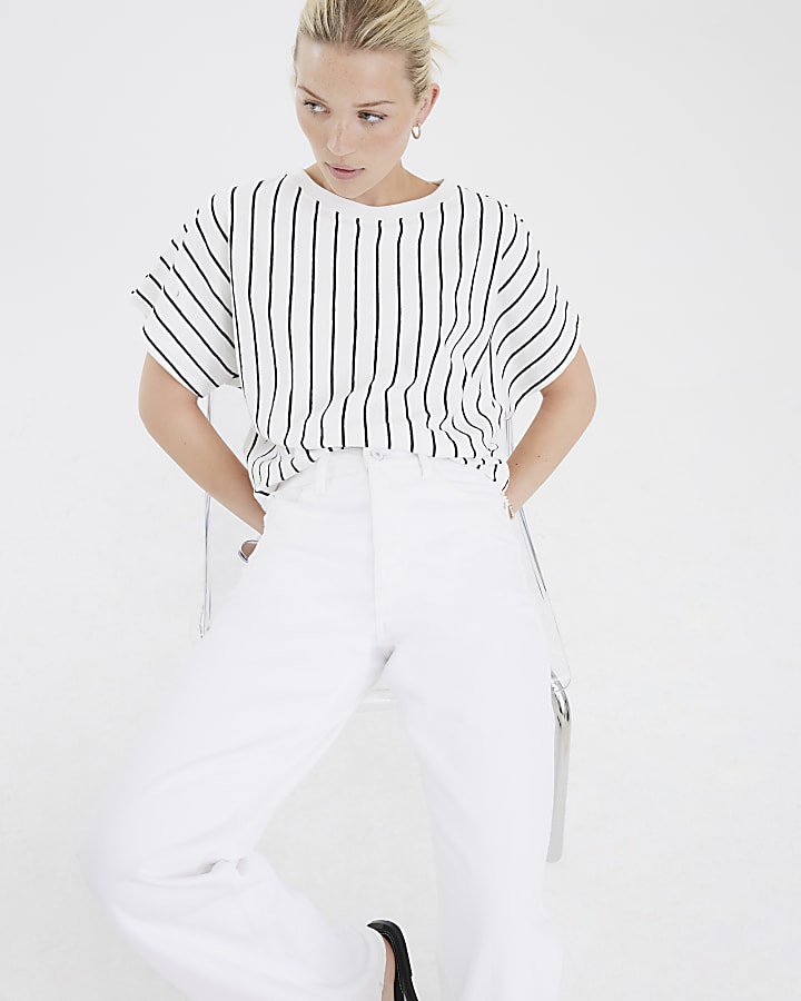 White Short Sleeve Stripe T-shirt