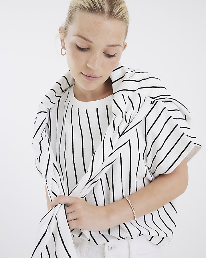 White Short Sleeve Stripe T-shirt