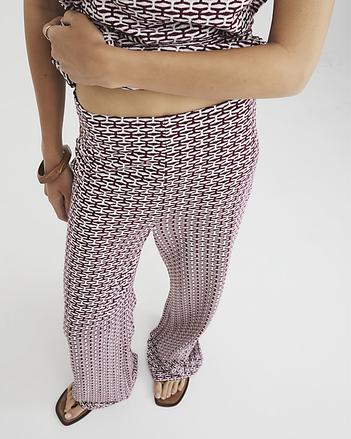 Rust Geometric Print Wide Leg Trousers