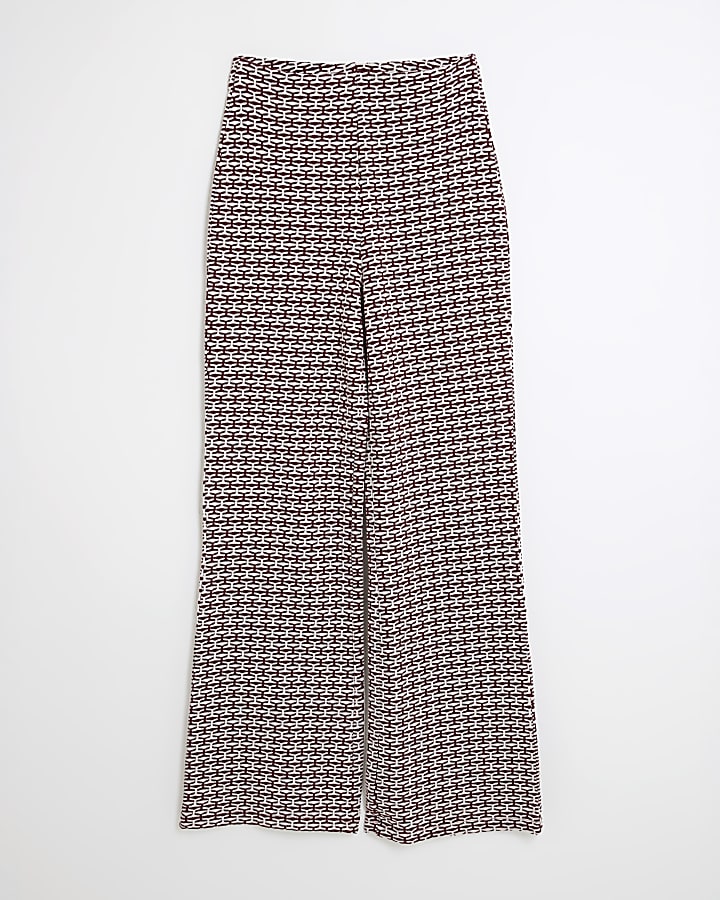 Red Geometric Print Wide Leg Trousers