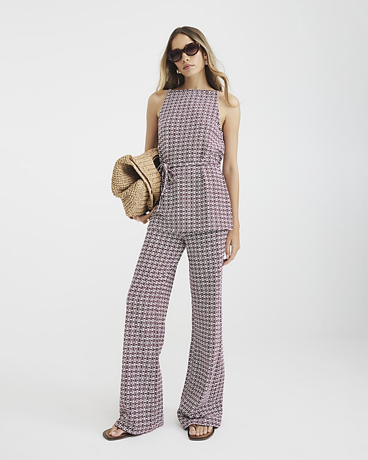 Rust Geometric Print Wide Leg Trousers
