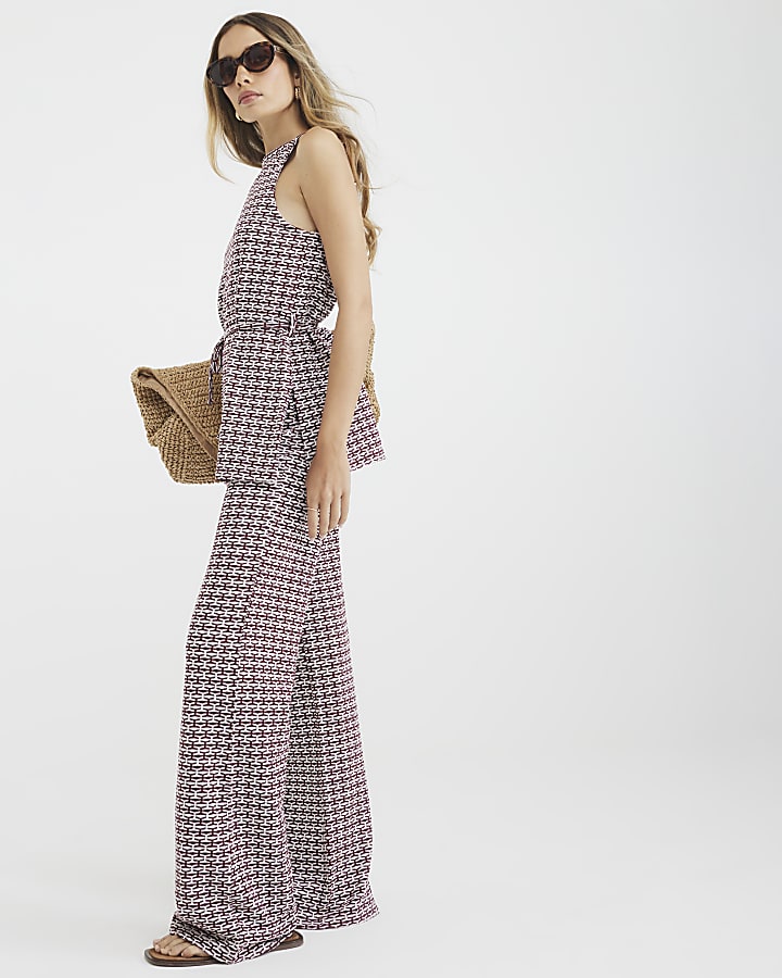 Rust Geometric Print Wide Leg Trousers