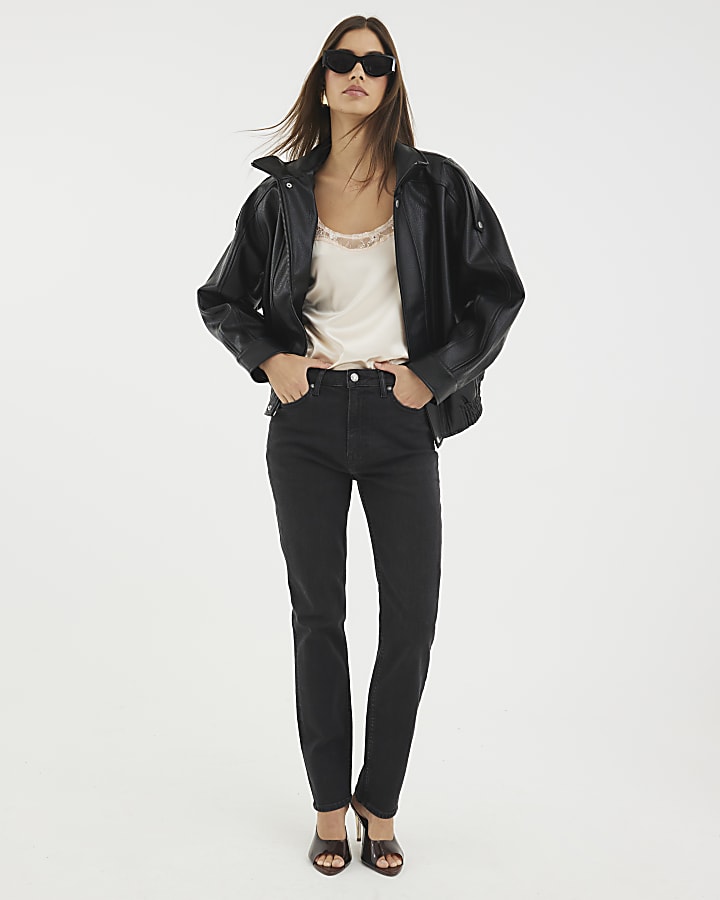 Black Slim Fit High Waisted Ankle Jeans