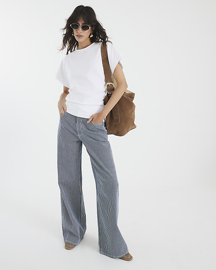 White Ruched Side Kimono Sleeve T-shirt