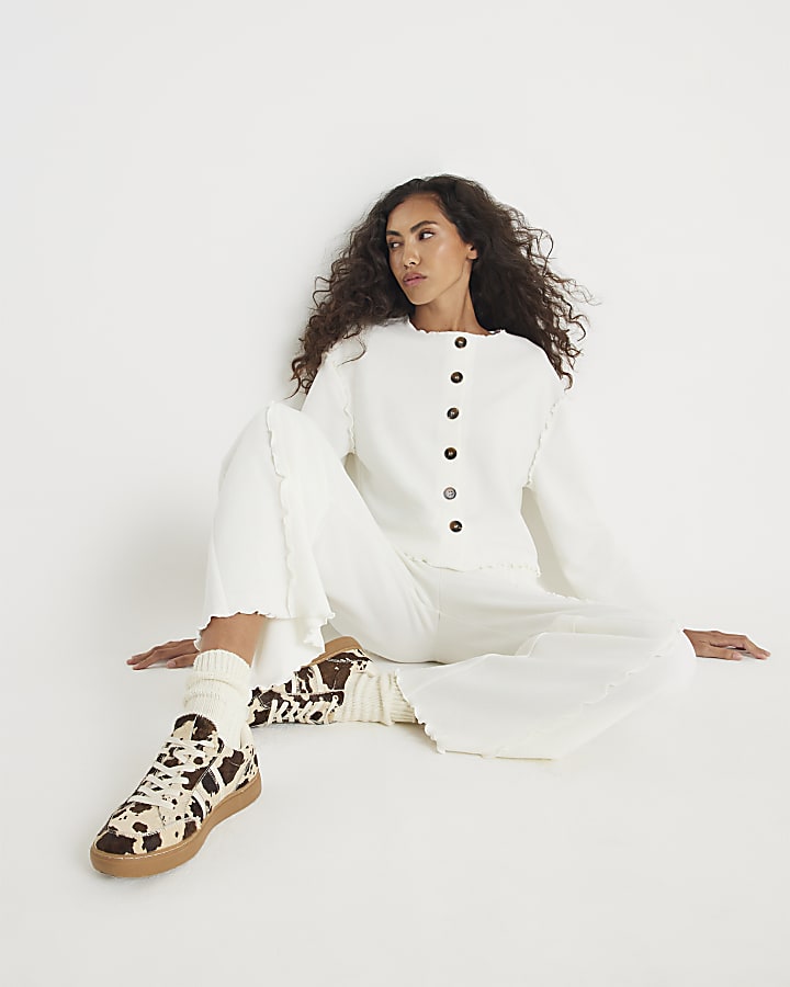 Cream Long Sleeve Top And Trousers Lounge Set