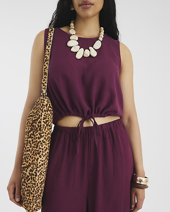 Purple Linen Blend Sleeveless Tank Top