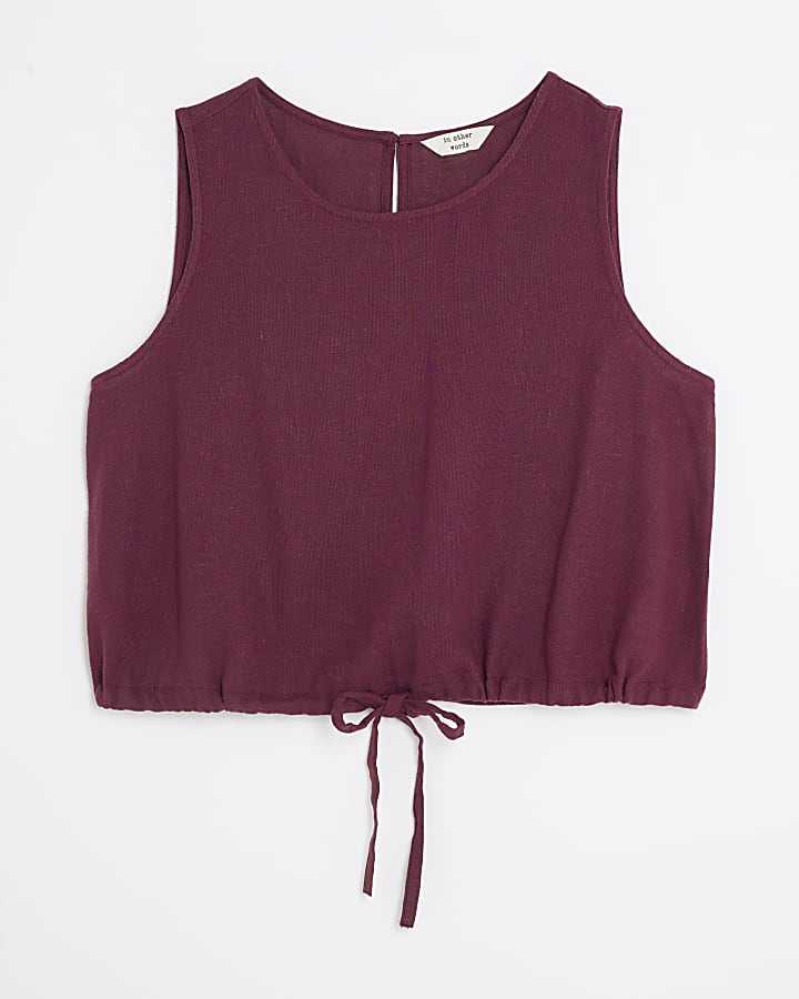 Purple Linen Blend Sleeveless Tank Top