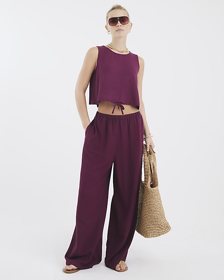 Purple Linen Blend Sleeveless Tank Top