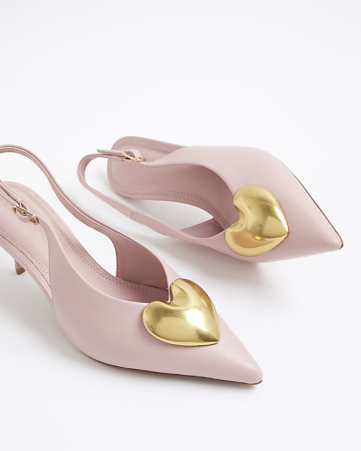 Pink Heart Detail Court Heels
